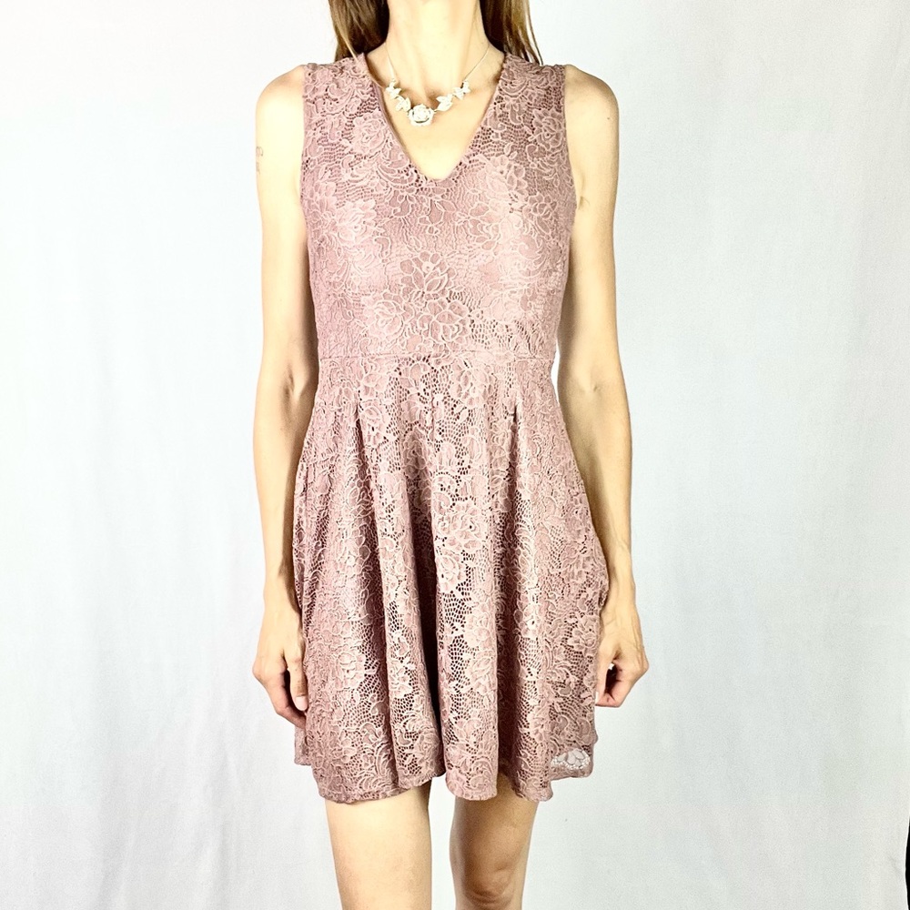 ALTAR’D STATE |🌸Blush Pink Rose Lace Sleeveless Lined Party Style A-Line Dress